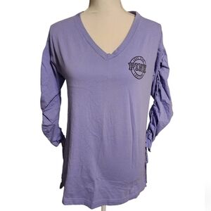 𝅺Victoria secret pink lavender vneck‎ tie sleeve shirt